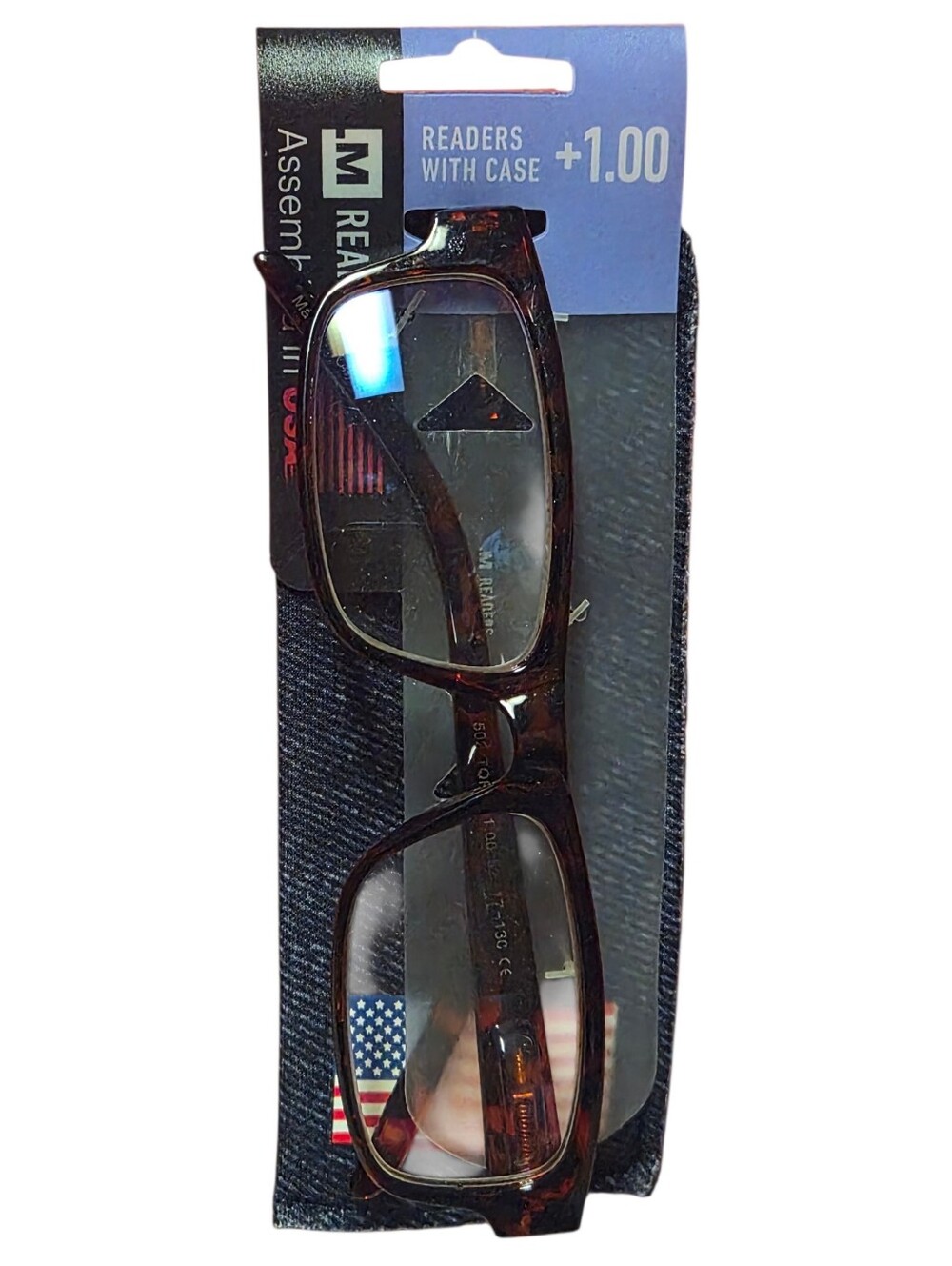 M Readers +1.00 Reading Glasses Tortoise Brown with Case
